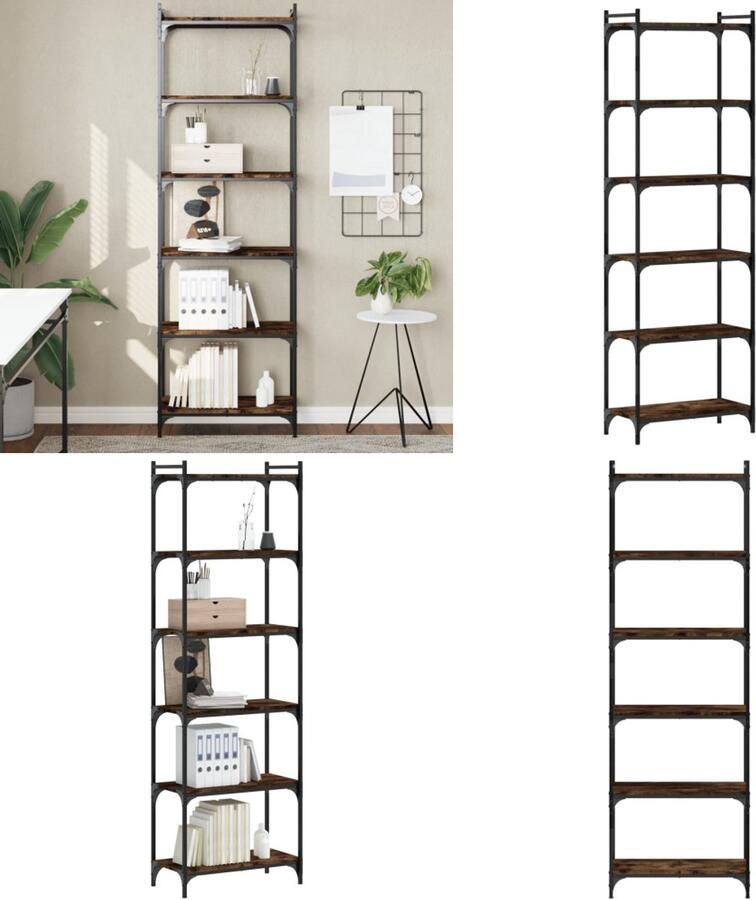 VidaXL Boekenkast 6-laags 60x30x188 cm bewerkt hout gerookt eikenkleur Boekenkast Boekenkasten Boeken Plank Schappenkast