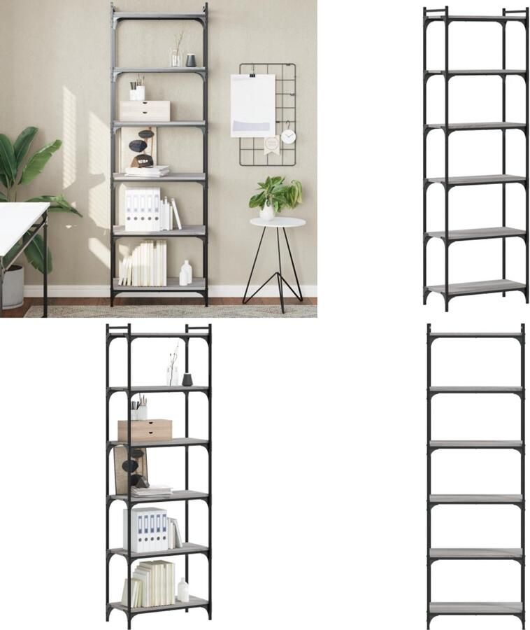 VidaXL -Boekenkast-6-laags-60x30x188-cm-bewerkt-hout-grijs-sonoma - Foto 3