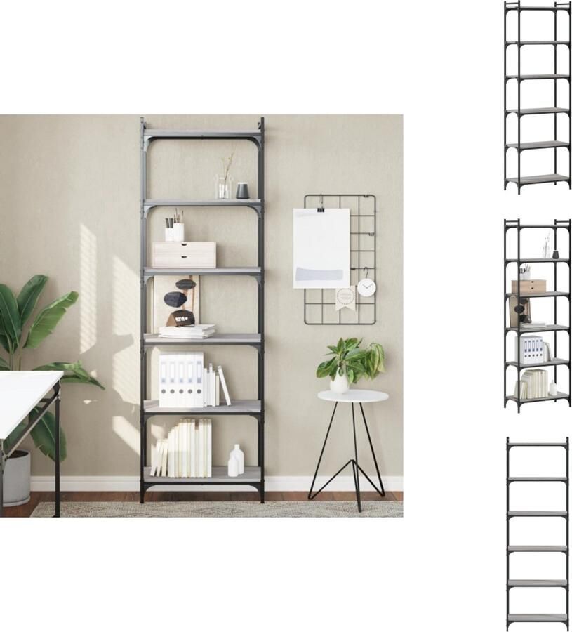 VidaXL -Boekenkast-6-laags-60x30x188-cm-bewerkt-hout-grijs-sonoma - Foto 2