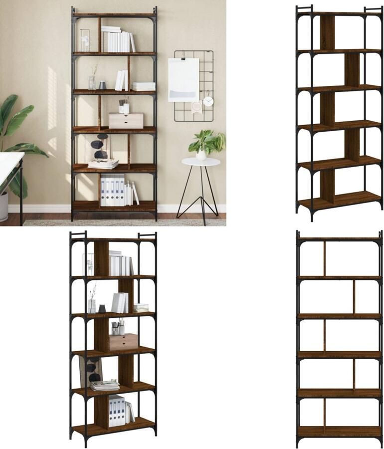 VidaXL Boekenkast 6-laags 76x32x192 cm bewerkt hout bruin eikenkleur Boekenkast Boekenkasten Boeken Plank Schappenkast