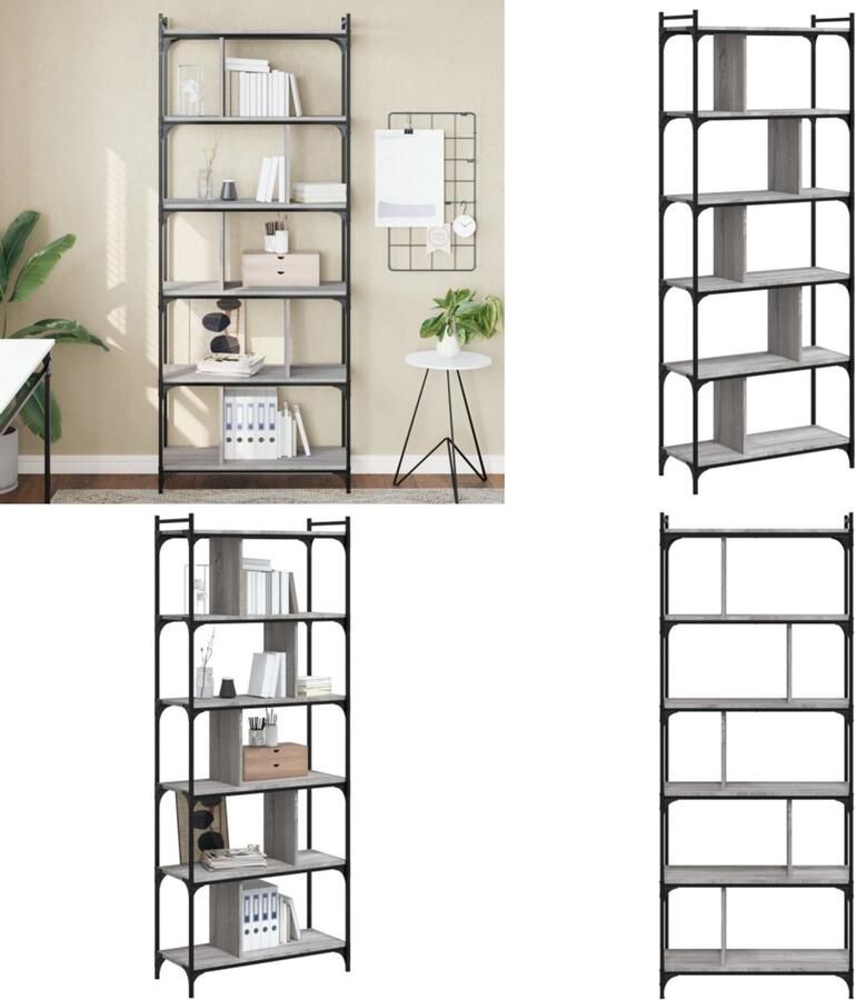 VidaXL Boekenkast 6-laags 76x32x192 cm bewerkt hout grijs sonoma Boekenkast Boekenkasten Boeken Plank Schappenkast