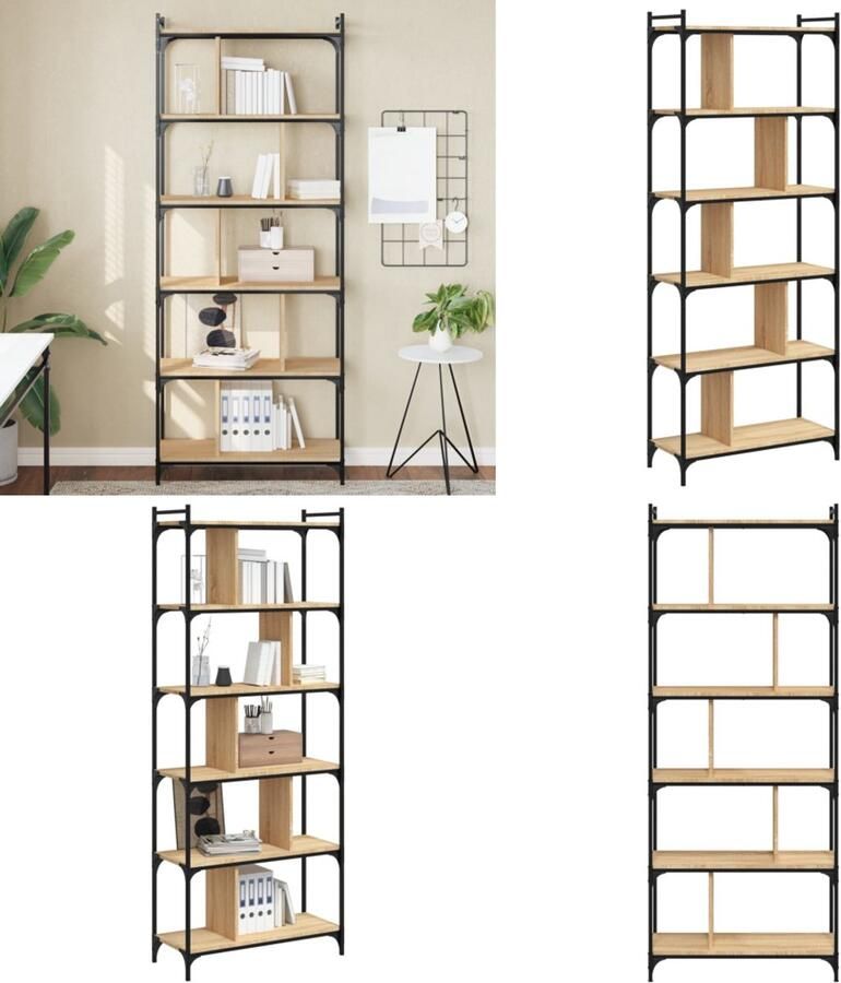 VidaXL Boekenkast 6-laags 76x32x192 cm bewerkt hout sonoma eikenkleur Boekenkast Boekenkasten Boeken Plank Schappenkast