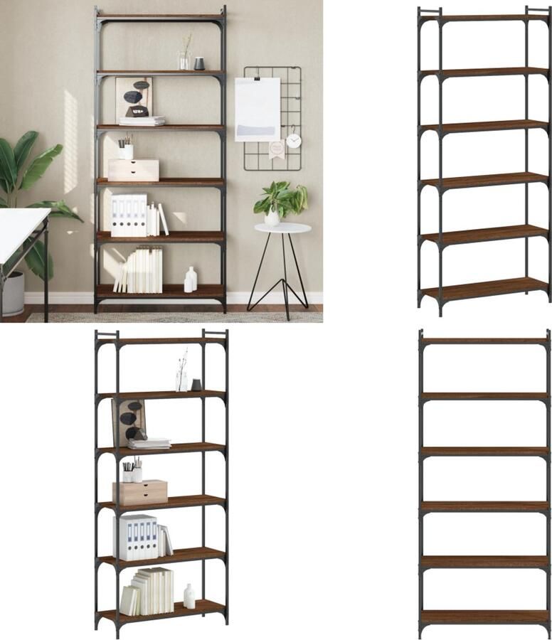 VidaXL Boekenkast 6-laags 80x30x188 cm bewerkt hout bruin eikenkleur Boekenkast Boekenkasten Boeken Plank Schappenkast