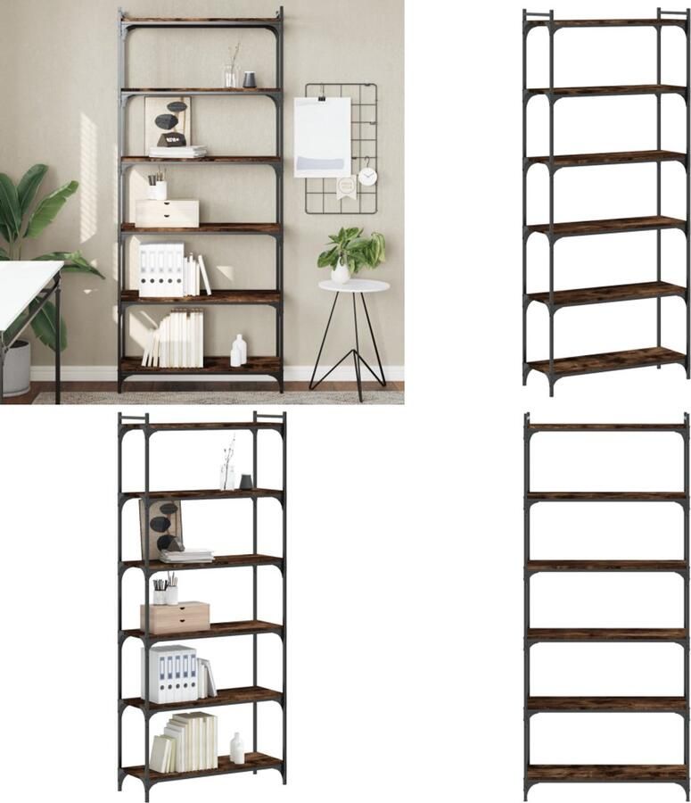 VidaXL Boekenkast 6-laags 80x30x188 cm bewerkt hout gerookt eikenkleur Boekenkast Boekenkasten Boeken Plank Schappenkast