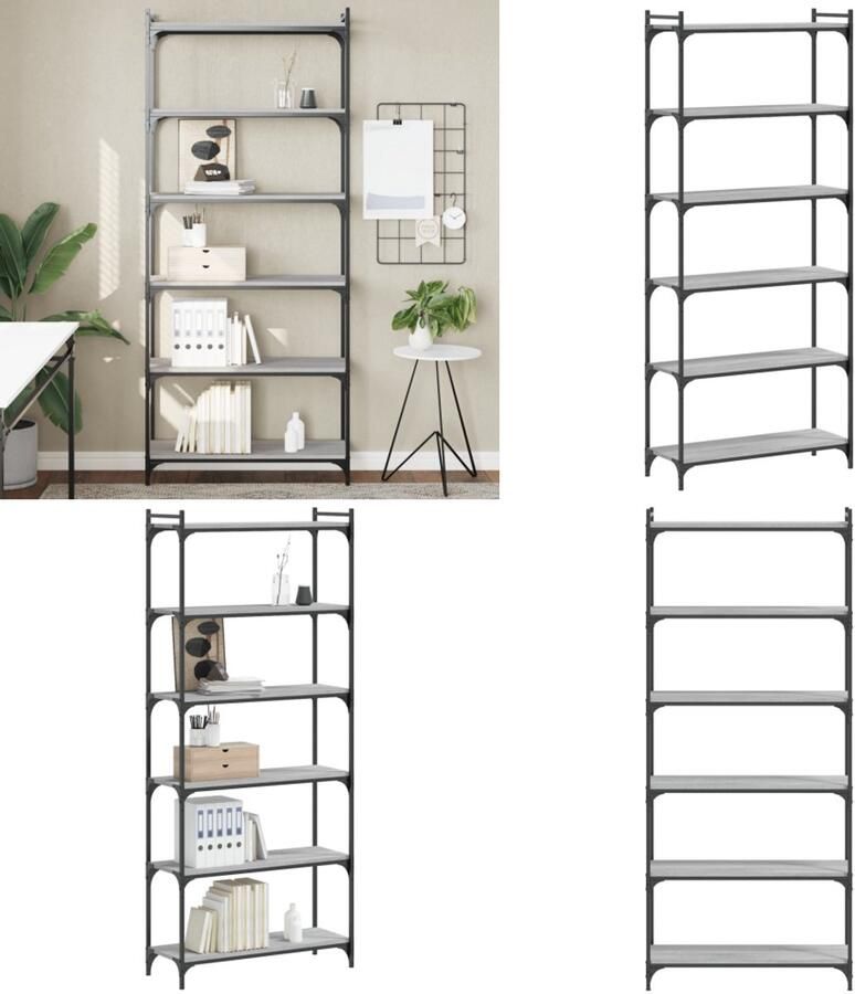 VidaXL Boekenkast 6-laags 80x30x188 cm bewerkt hout grijs sonoma Boekenkast Boekenkasten Boeken Plank Schappenkast