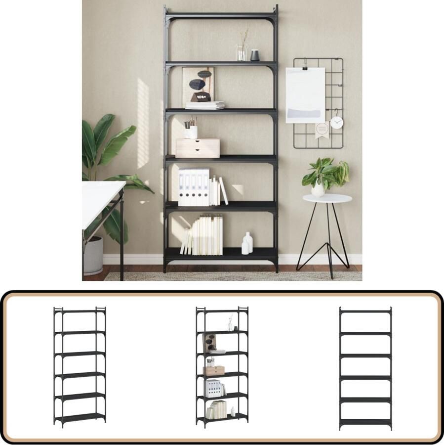 VidaXL -Boekenkast-6-laags-80x30x188-cm-bewerkt-hout-zwart - Foto 2