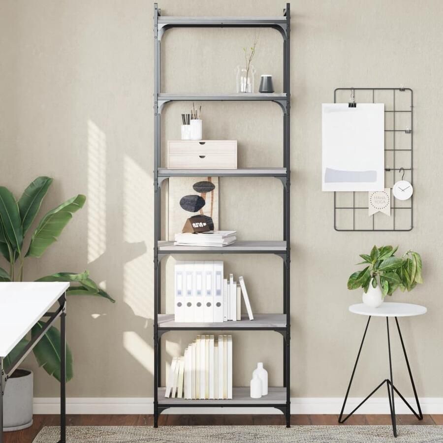 VidaXL Boekenkast 6-laags Grijs Sonoma 60x30x188 cm Boekenkast Houten Boekenkast Grijze Boekenkast Boekenplank Opslagoplossing Woonkamer Meubilair Industrieel Design Bibliotheek - Foto 2