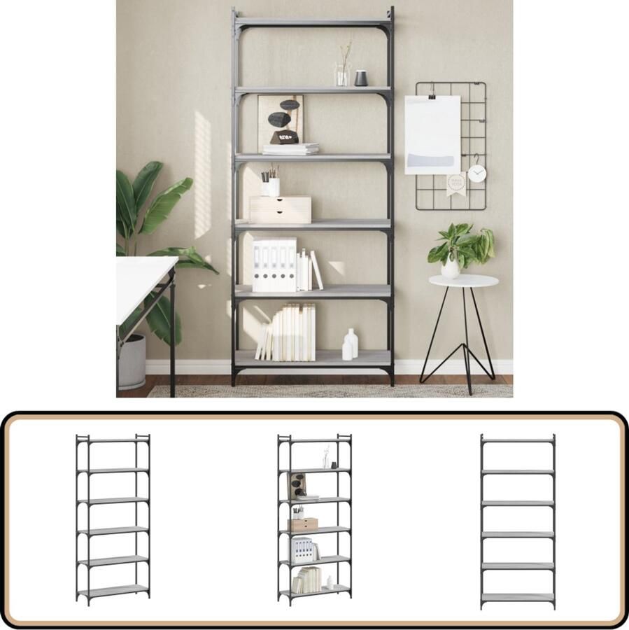 VidaXL Boekenkast 6-laags Grijs Sonoma Eiken Boekenkast Boekenkasten Boeken Plank Schappenkast - Foto 2