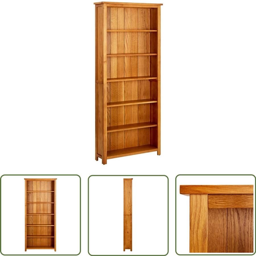 VidaXL Boekenkast 6 schappen Massief eikenhout Boekenkast Eikenhouten Boekenkast Landelijke Boekenkast Bibliotheek Boekenrek Interieurdecoratie Woonaccessoires