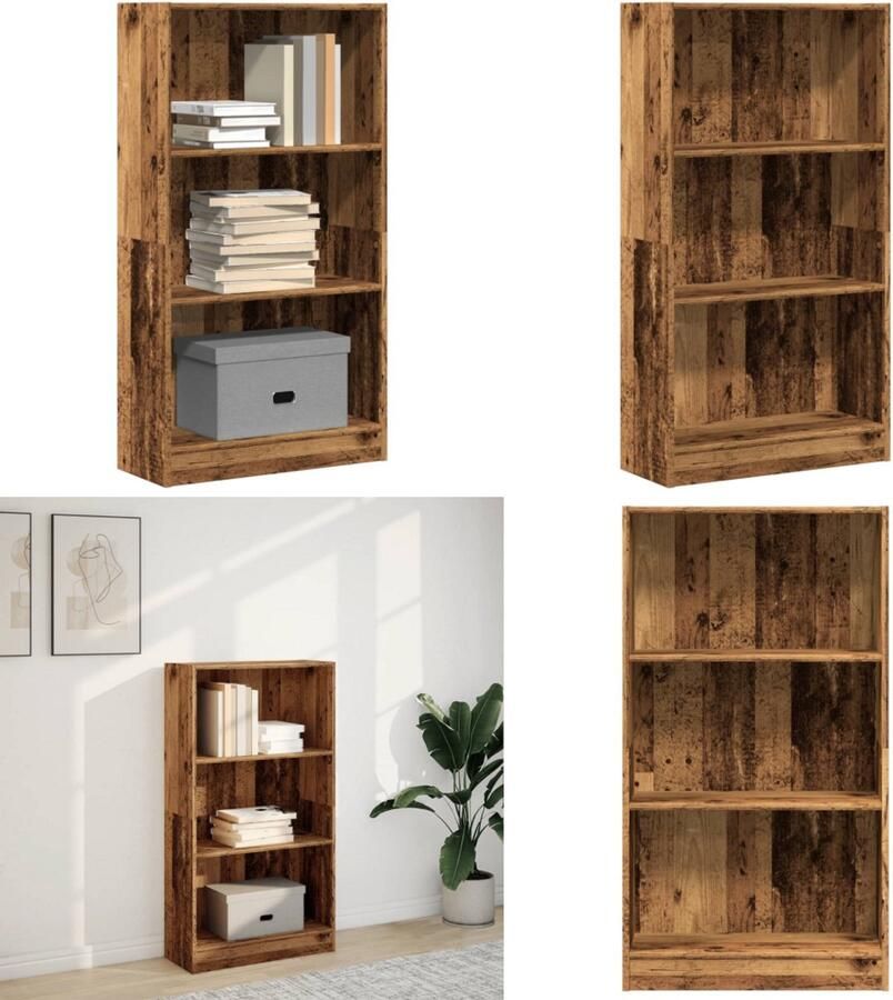 VidaXL Boekenkast 60x24x109 cm bewerkt hout oud houtkleurig Boekenkast Boekenkasten Boeken Plank Schappenkast