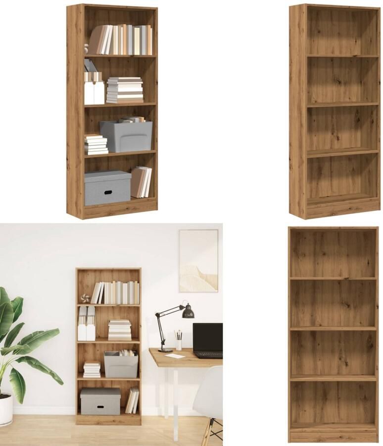 VidaXL Boekenkast 60x24x143 cm bewerkt hout artisanaal eikenkleurig Boekenkast Boekenkasten Boeken Plank Schappenkast