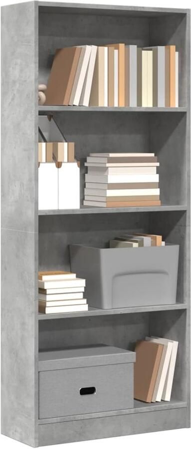 VidaXL Boekenkast 60x24x143 cm Bewerkt hout Betongrijs Boekenkast Boekenkasten Boeken Plank Schappenkast