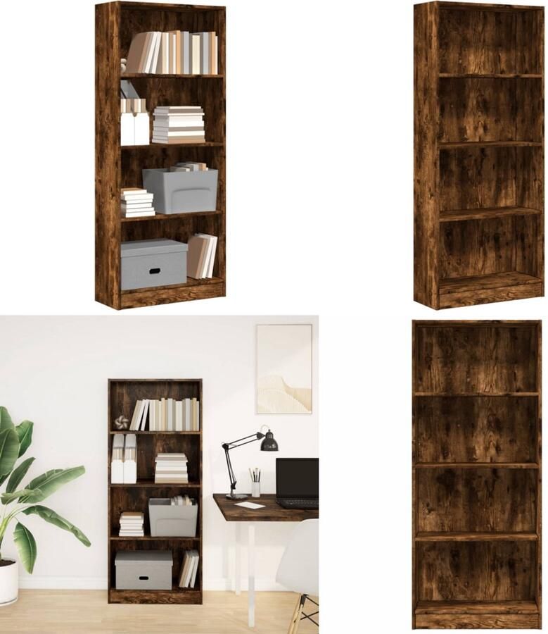 VidaXL Boekenkast 60x24x143 cm bewerkt hout gerookt eikenkleurig Boekenkast Boekenkasten Boeken Plank Schappenkast