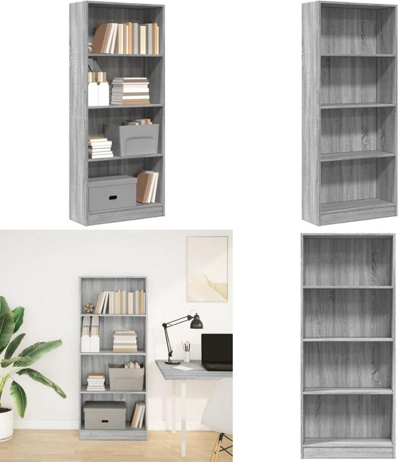 VidaXL Boekenkast 60x24x143 cm bewerkt hout grijs sonoma eikenkleurig Boekenkast Boekenkasten Boeken Plank Schappenkast