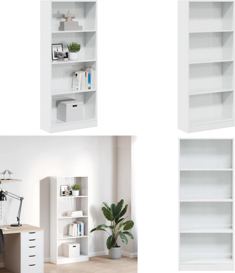 VidaXL Boekenkast 60x24x143 cm bewerkt hout hoogglans wit Boekenkast Boekenkasten Boeken Plank Schappenkast