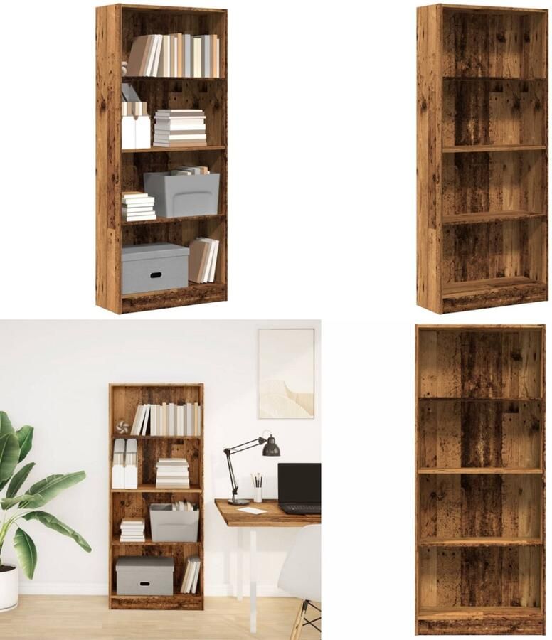 VidaXL Boekenkast 60x24x143 cm bewerkt hout oud houtkleurig Boekenkast Boekenkasten Boeken Plank Schappenkast