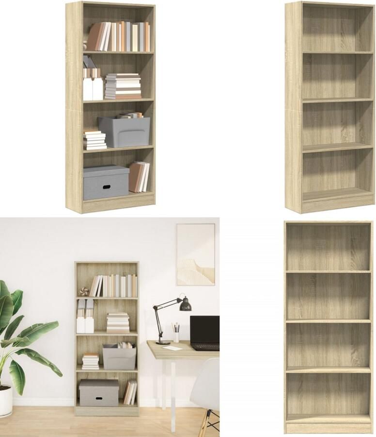 VidaXL Boekenkast 60x24x143 cm bewerkt hout sonoma eikenkleurig Boekenkast Boekenkasten Boeken Plank Schappenkast