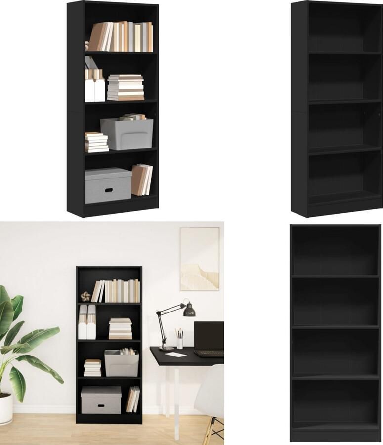 VidaXL Boekenkast 60x24x143 cm bewerkt hout zwart Boekenkast Boekenkasten Boeken Plank Schappenkast