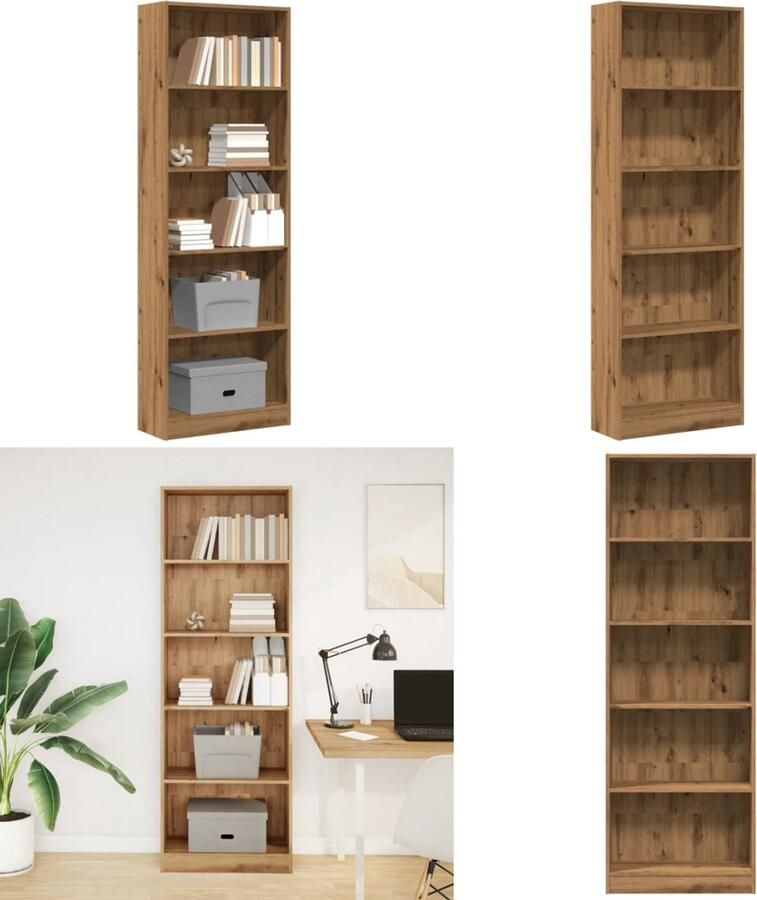VidaXL Boekenkast 60x24x176 cm bewerkt hout artisanaal eikenkleurig Boekenkast Boekenkasten Boeken Plank Schappenkast