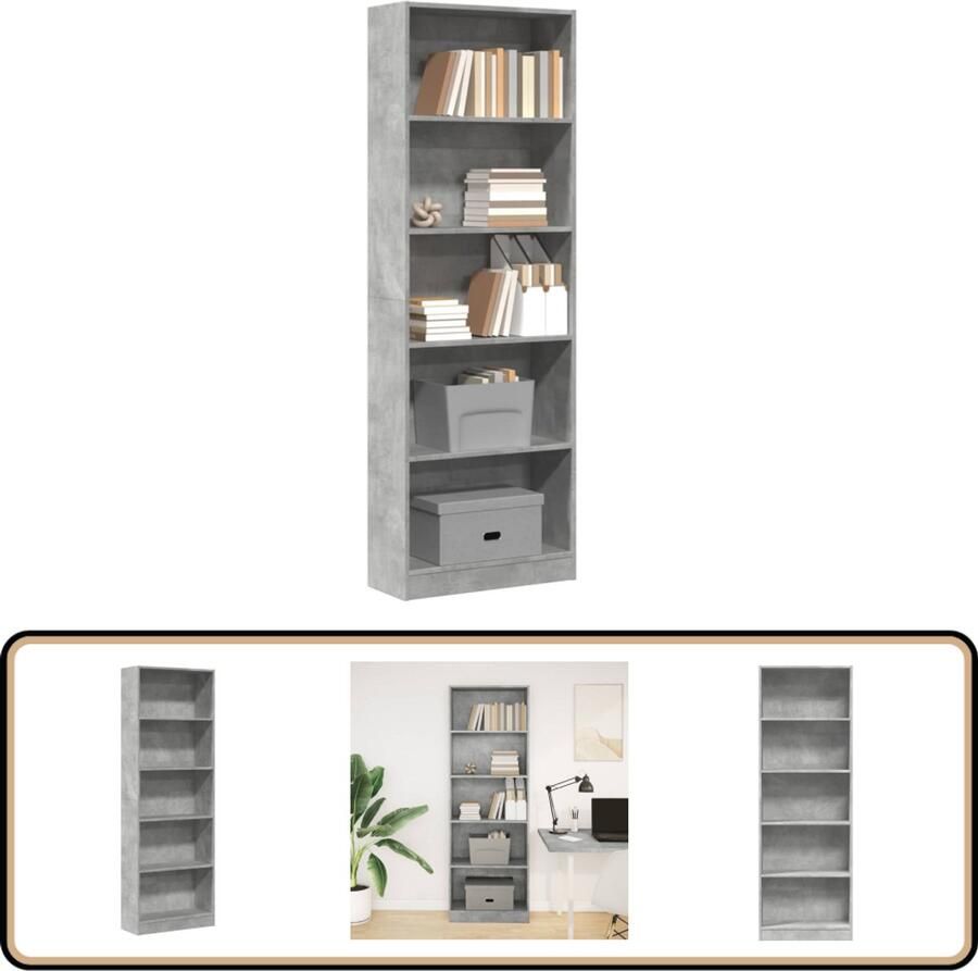 VidaXL Boekenkast 60x24x176 cm Bewerkt hout Betongrijs Boekenkast Boekenkasten Boeken Plank Schappenkast