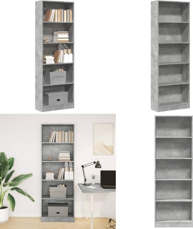 VidaXL Boekenkast 60x24x176 cm bewerkt hout betongrijs Boekenkast Boekenkasten Boeken Plank Schappenkast