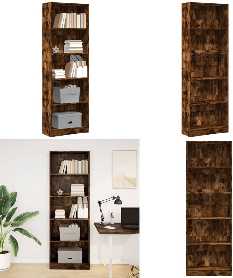 VidaXL Boekenkast 60x24x176 cm bewerkt hout gerookt eikenkleurig Boekenkast Boekenkasten Boeken Plank Schappenkast