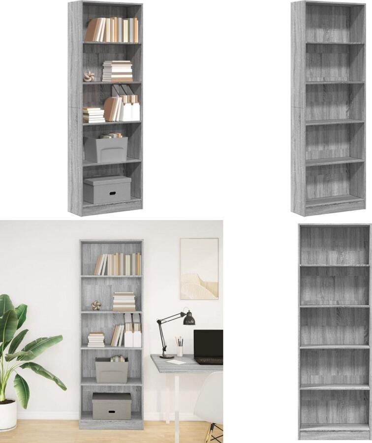 VidaXL Boekenkast 60x24x176 cm bewerkt hout grijs sonoma eikenkleurig Boekenkast Boekenkasten Boeken Plank Schappenkast