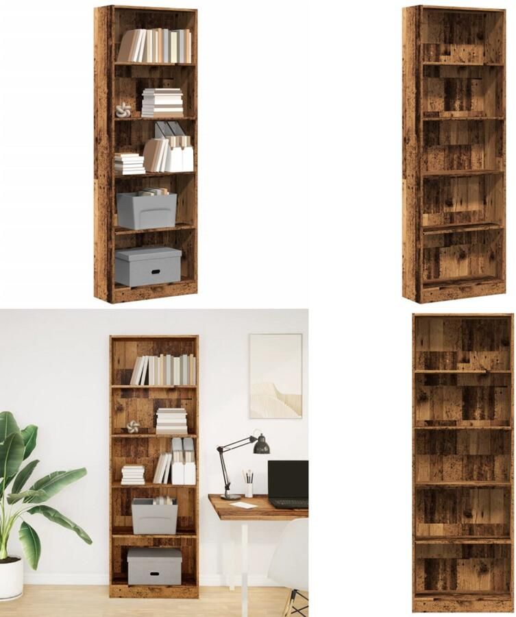VidaXL Boekenkast 60x24x176 cm bewerkt hout oud houtkleurig Boekenkast Boekenkasten Boeken Plank Schappenkast