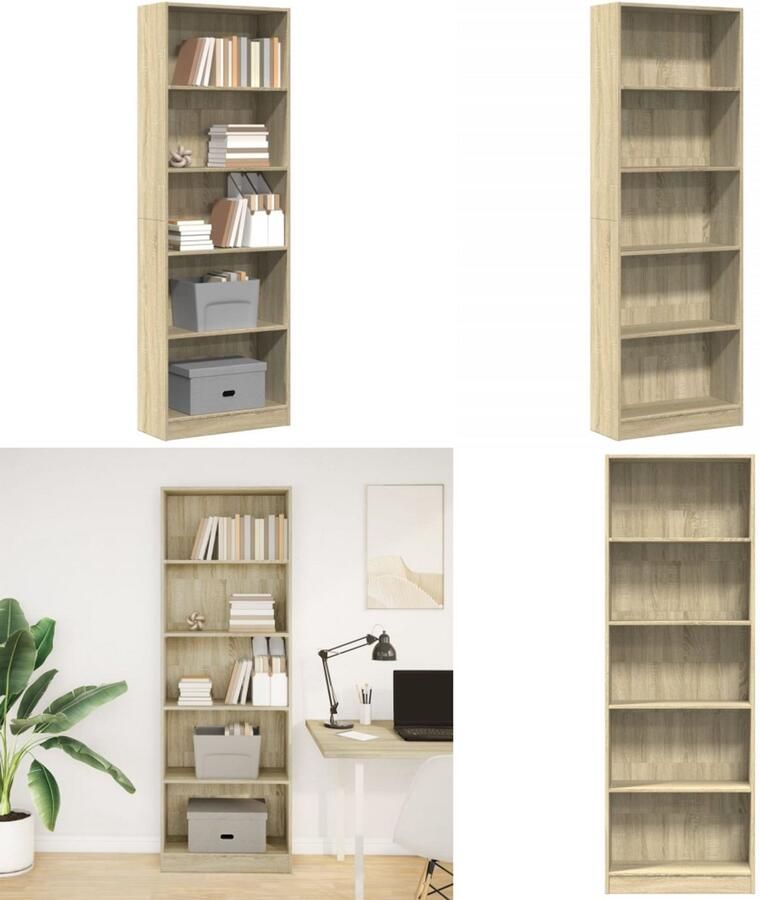 VidaXL Boekenkast 60x24x176 cm bewerkt hout sonoma eikenkleurig Boekenkast Boekenkasten Boeken Plank Schappenkast