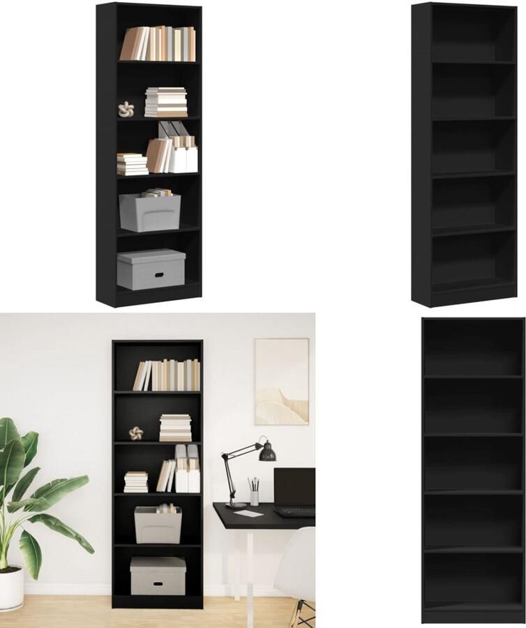 VidaXL Boekenkast 60x24x176 cm bewerkt hout zwart Boekenkast Boekenkasten Boeken Plank Schappenkast