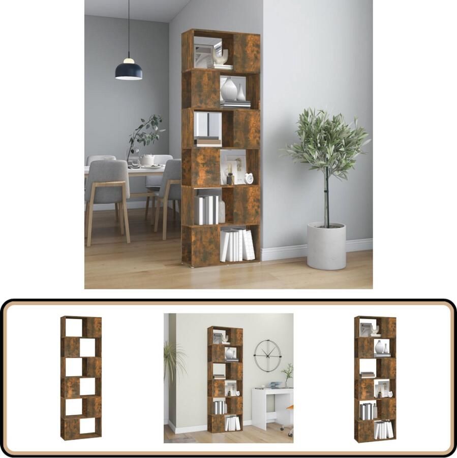 VidaXL Boekenkast 60x24x186 cm Gerookt Eiken Boekenkast Houten Boekenkast Bruine Boekenkast Vintage Boekenkast Bibliotheekkast