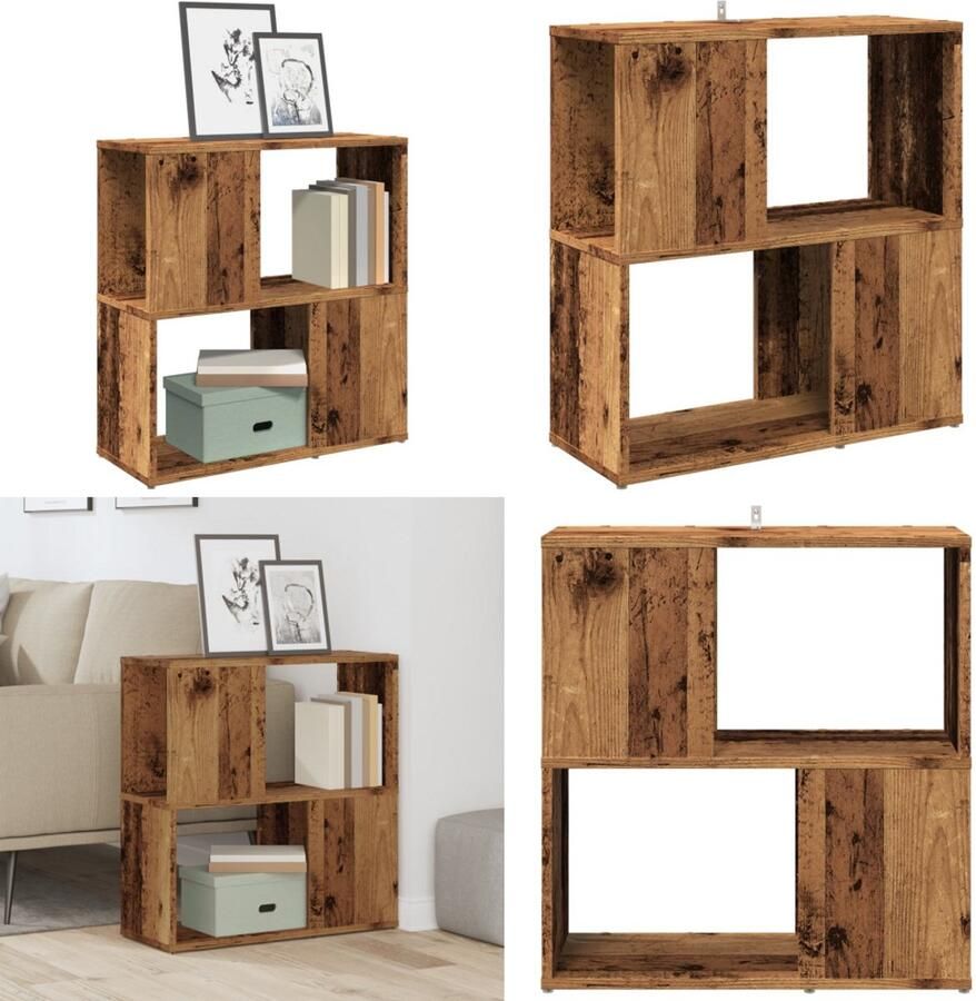 VidaXL Boekenkast 60x24x63 cm bewerkt hout oud houtkleurig Boekenkast Boekenkasten Boekenschap Boekenschappen