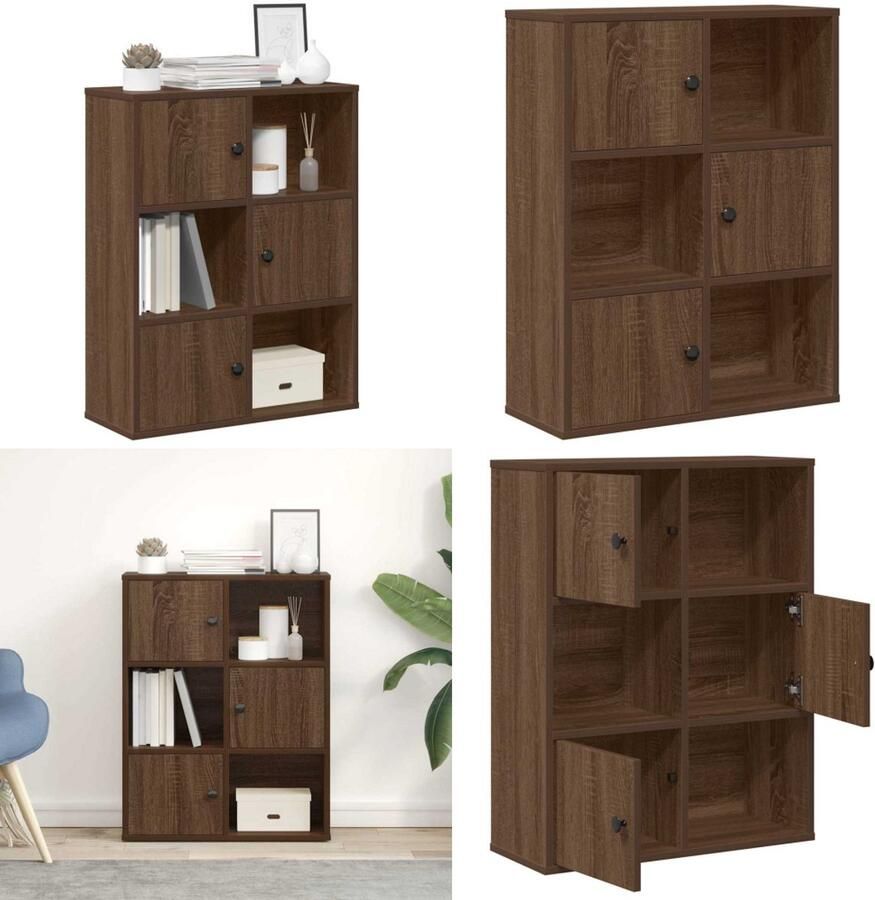 VidaXL Boekenkast 60x24x76 5 cm bewerkt hout bruin eikenkleurig Boekenkast Boekenkasten Boekenplank Opbergkast