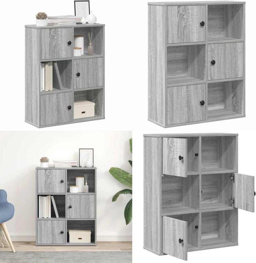 VidaXL Boekenkast 60x24x76 5 cm bewerkt hout grijs sonoma eikenkleurig Boekenkast Boekenkasten Boekenplank Opbergkast