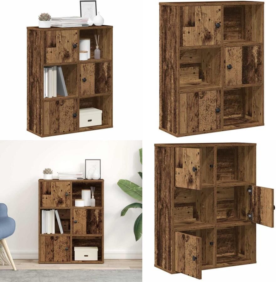 VidaXL Boekenkast 60x24x76 5 cm bewerkt hout oud houtkleurig Boekenkast Boekenkasten Boekenplank Opbergkast