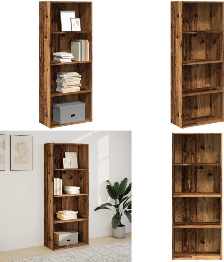 VidaXL Boekenkast 60x30x152 cm bewerkt hout oud houtkleurig Boekenkast Boekenkasten Boeken Plank Schappenkast