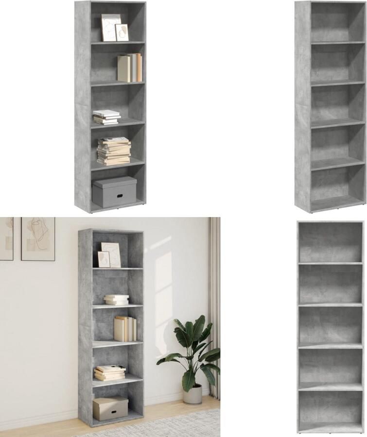 VidaXL Boekenkast 60x30x189 cm bewerkt hout betongrijs Boekenkast Boekenkasten Boeken Plank Schappenkast