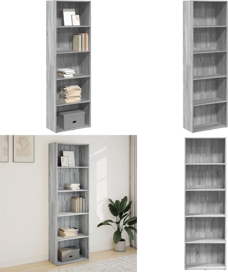 VidaXL Boekenkast 60x30x189 cm bewerkt hout grijs sonoma eikenkleurig Boekenkast Boekenkasten Boeken Plank Schappenkast