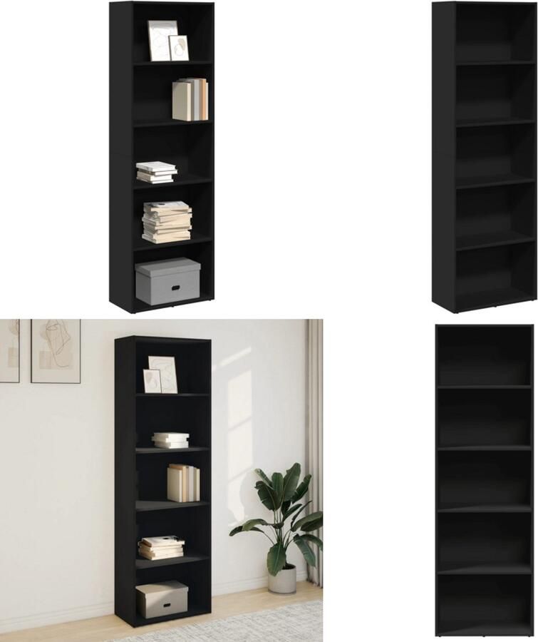 VidaXL Boekenkast 60x30x189 cm bewerkt hout zwart Boekenkast Boekenkasten Boeken Plank Schappenkast