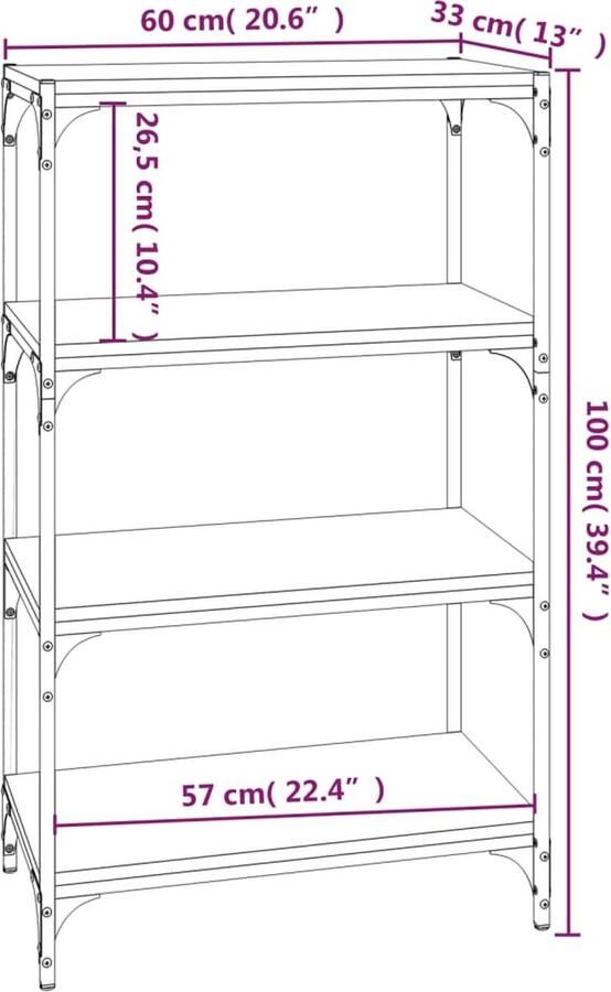 VidaXL -Boekenkast-60x33x100-cm-bewerkt-hout-en-staal-bruin-eikenkleur - Foto 3