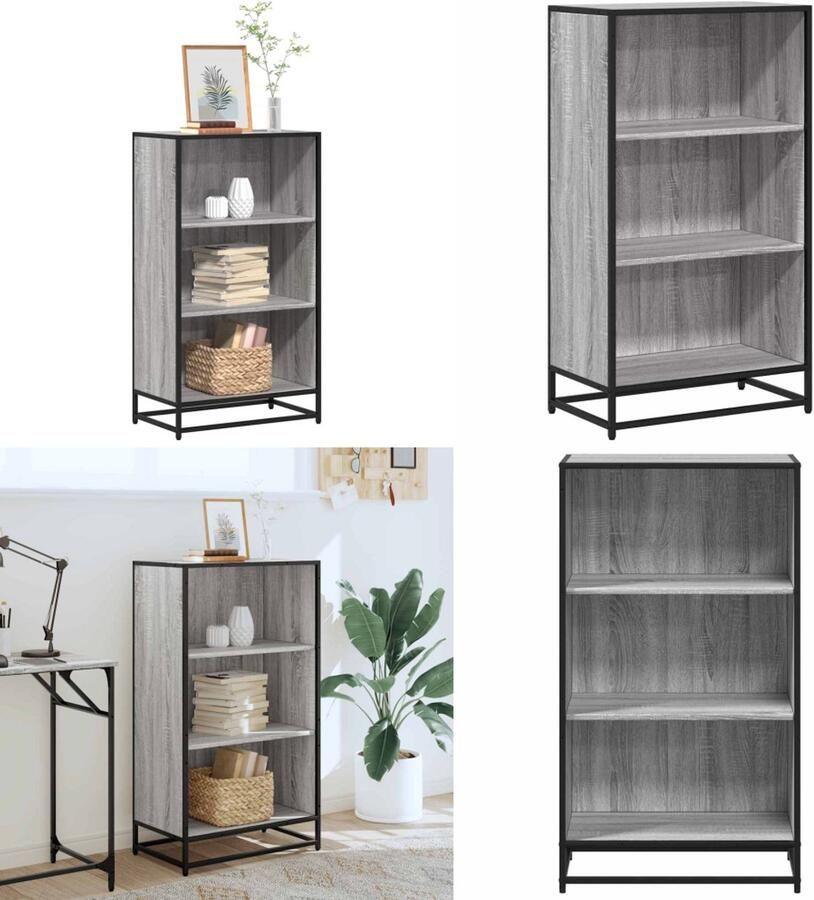 VidaXL Boekenkast 60x35x107 5 cm bewerkt hout grijs sonoma eikenkleur Boekenkast Boekenkasten Boekenschap Boekenstandaard