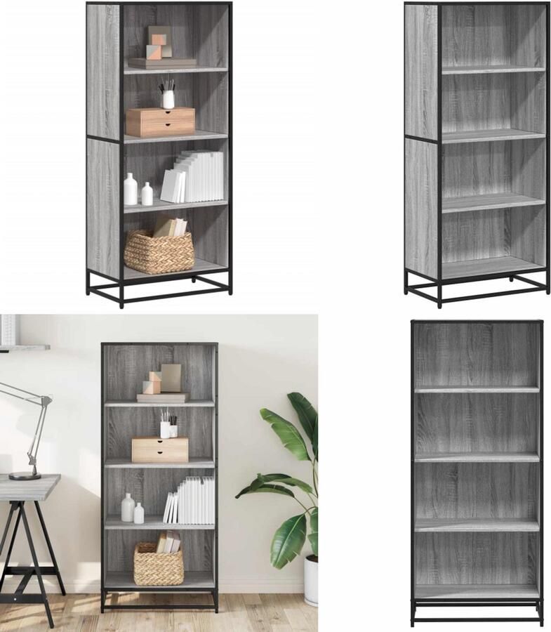 VidaXL Boekenkast 60x35x139 cm bewerkt hout grijs sonoma eikenkleurig Boekenkast Boekenkasten Boeken Plank Schappenkast