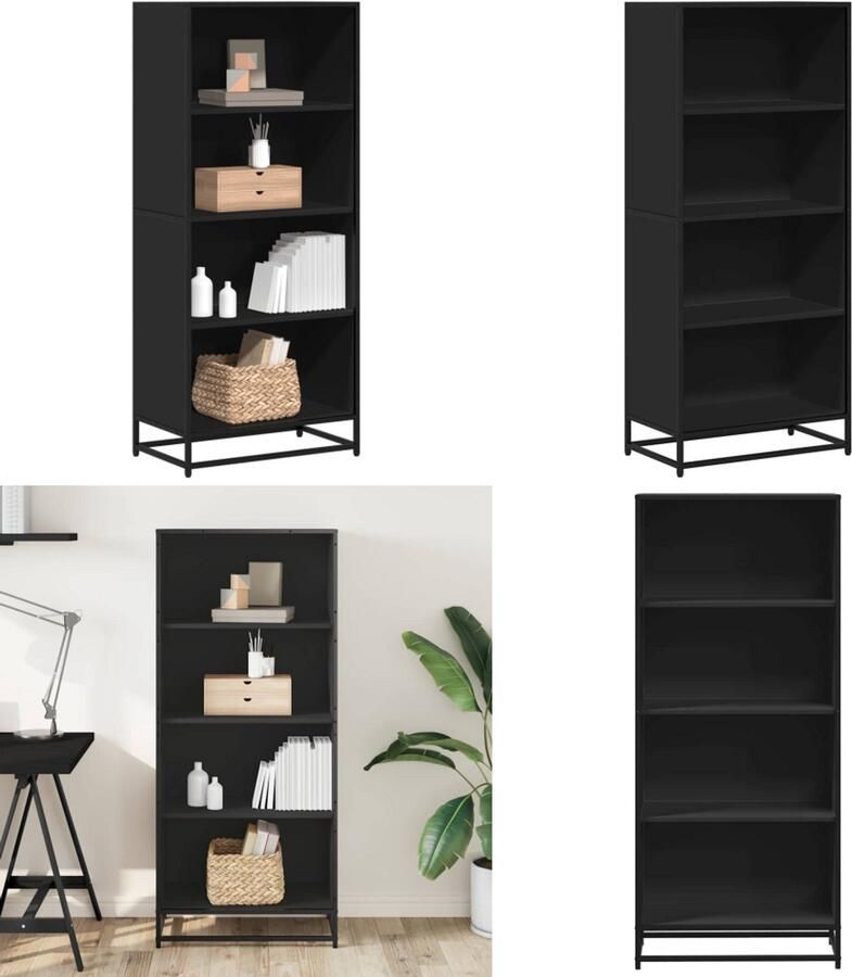 VidaXL Boekenkast 60x35x139 cm bewerkt hout zwart Boekenkast Boekenkasten Boeken Plank Schappenkast