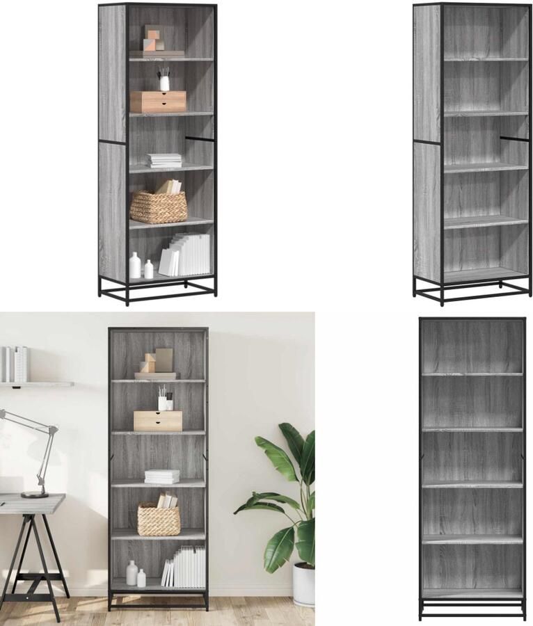 VidaXL Boekenkast 60x35x170 5 cm bewerkt hout grijs sonoma eikenkleur Boekenkast Boekenkasten Boeken Plank Schappenkast