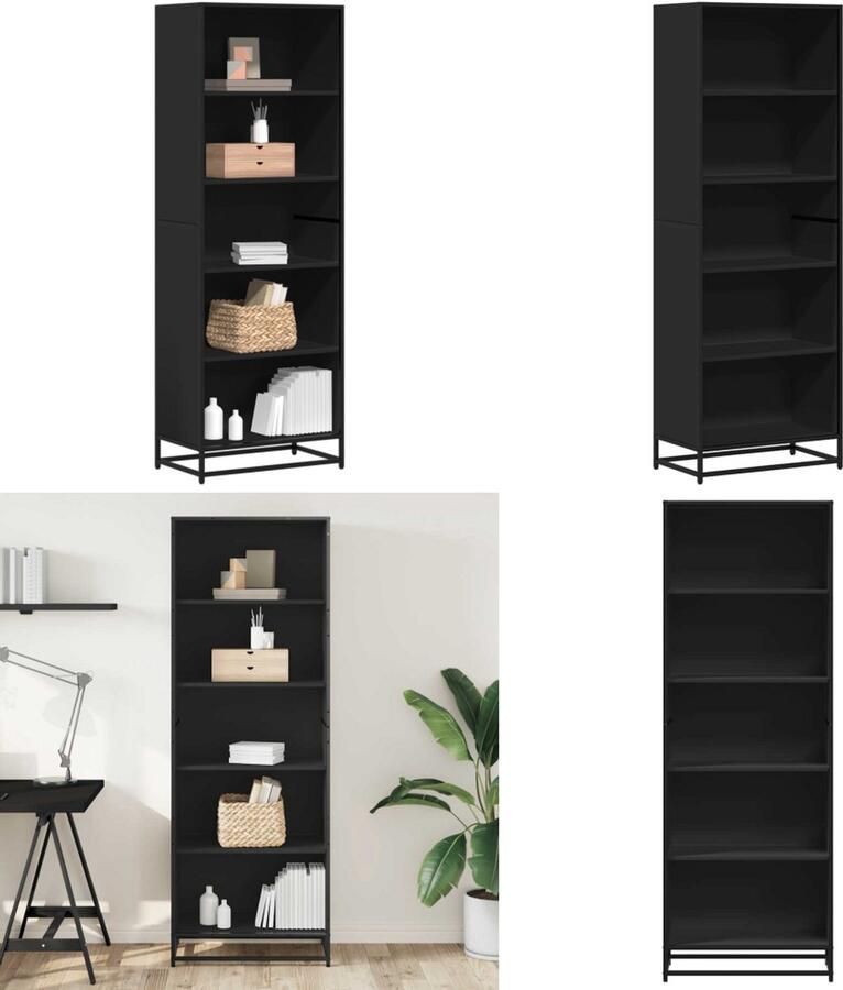 VidaXL Boekenkast 60x35x170 5 cm bewerkt hout zwart Boekenkast Boekenkasten Boeken Plank Schappenkast