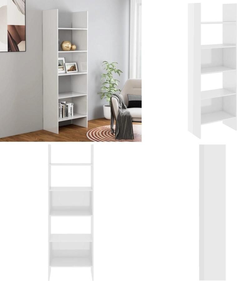 VidaXL Boekenkast 60x35x180 cm bewerkt hout hoogglans wit Boekenkast Boekenkasten Boekenmeubel Boekenmeubels