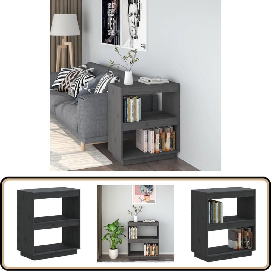 VidaXL Boekenkast 60x35x71 cm massief grenenhout Boekenkast Bibliotheek Houtmeubel Grenoblenhout Grijze Boekenkast Boekenplank Opslagruimte Woonkamerdecoratie Slaapkamerinrichting
