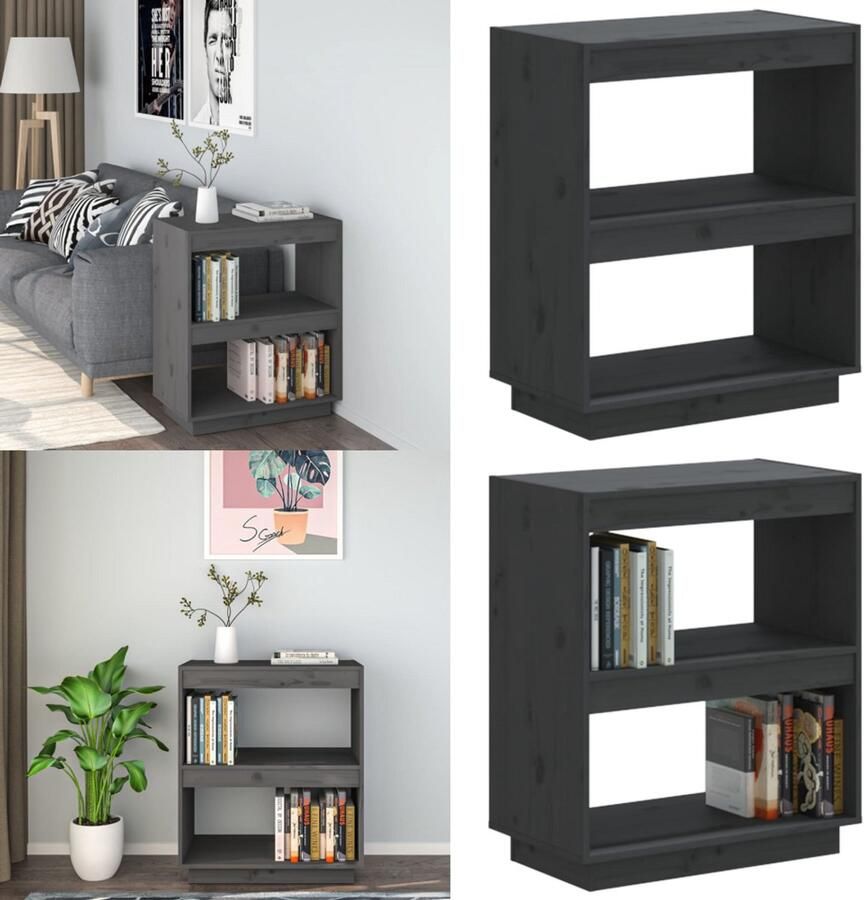 VidaXL Boekenkast 60x35x71 cm massief grenenhout grijs Boekenkast Boekenkasten Boekenrek Boekenschap