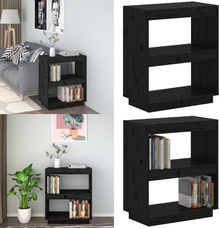 VidaXL Boekenkast 60x35x71 cm massief grenenhout zwart Boekenkast Boekenkasten Boekenrek Boekenschap