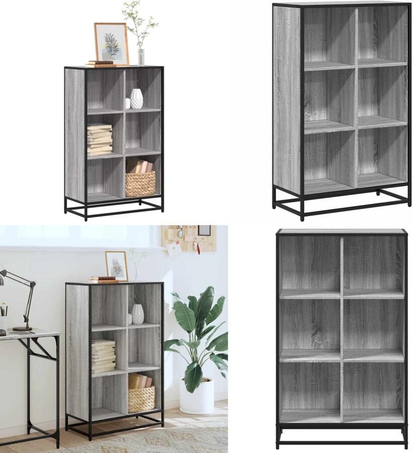 VidaXL Boekenkast 65 5x33x107 5cm bewerkt hout grijs sonoma eikenkleur Boekenkast Boekenkasten Boekenschap Boekenstandaard